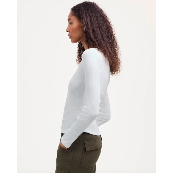 Madewell Pointelle Long Sleeve Scoopneck Tee Top White Stretch Knit Basics M NWT - Picture 5 of 13